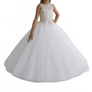 NEW TIFFANY PRINCESS girls pageant dress in white gold